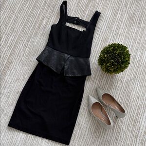 Alice and Olivia Black Peplum Leather Dress - Sleek Women's Cocktail Dress